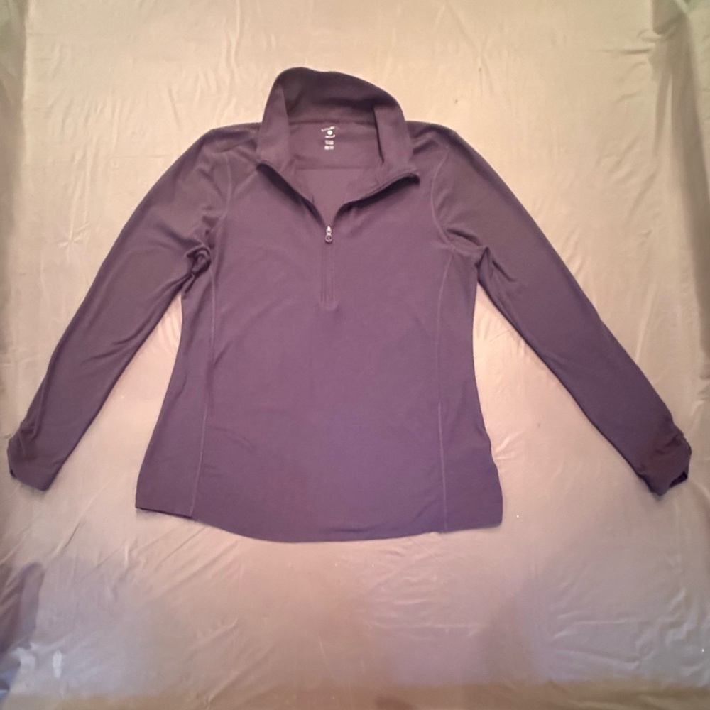 Layer 8 Purple Activewear Quarter-Zip Lightweight Top w/Ruched Sleeves Large - Picture 2 of 9
